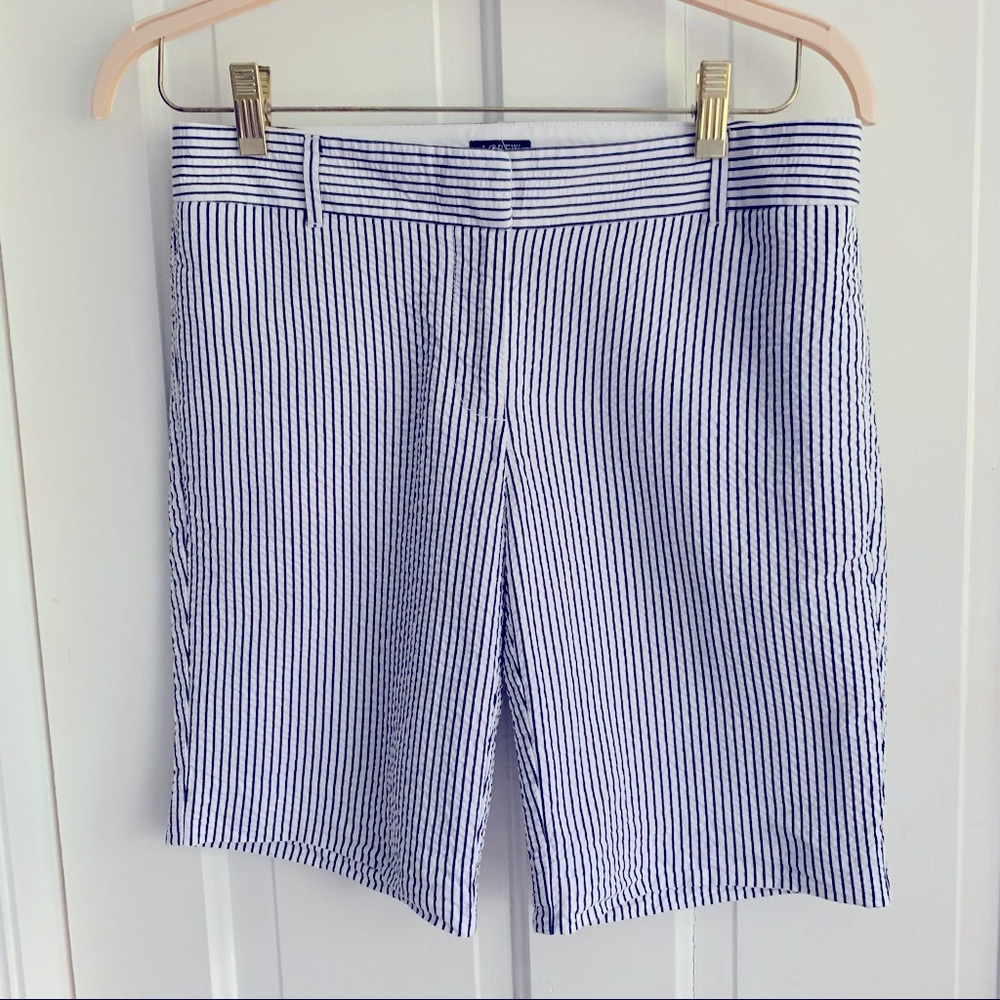J.Crew City Fit blue pinstripe seersucker shorts